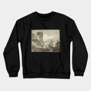 A Road with Houses and a Bridge over a River beneath the Walls of a Castle Crewneck Sweatshirt